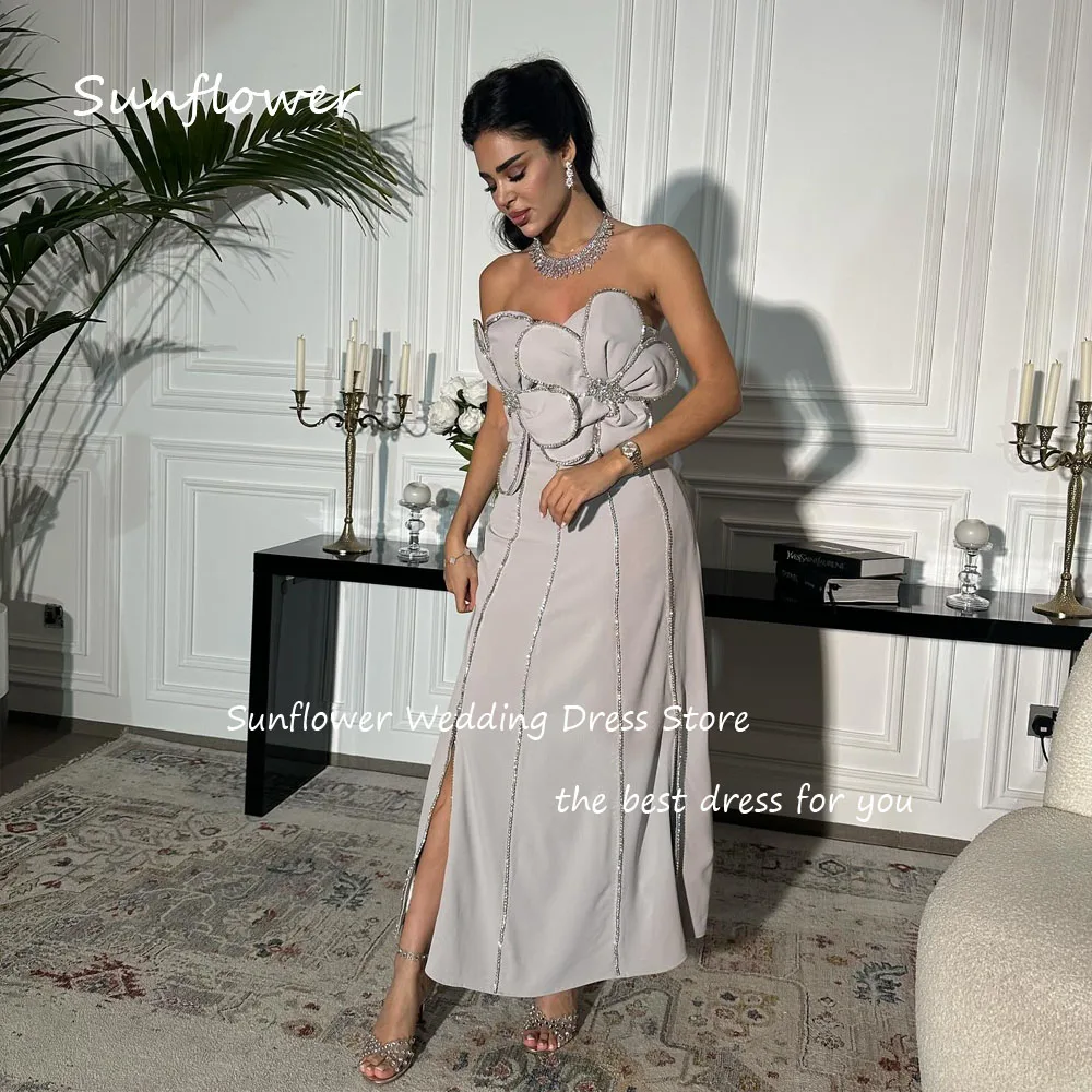 Sunflower Simple Grey Strapless Beading Flowers Mermaid Prom dress 2024 Slim Backless Floor-Length Formal Evening Dress