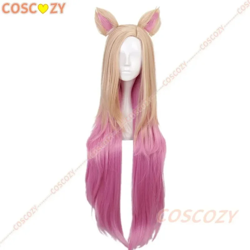 Ahri تنورة جلدية سوداء مثيرة KDA All Out Ahri أزياء تنكرية شعر مستعار للنساء أزياء حفلات الهالوين مجموعة آذان الشعر