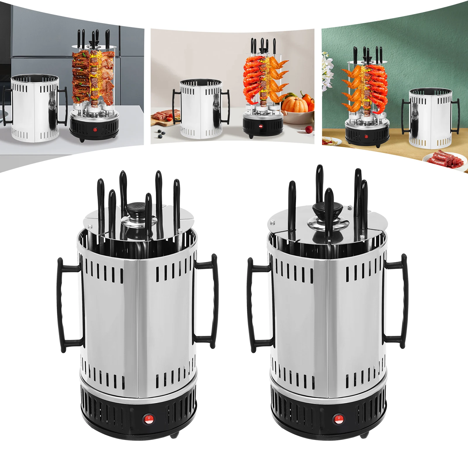 1000 W vertikaler Elektrogrill, elektrische rotierende Grillmaschine aus Edelstahl, automatischer Rotisserie-Grill für Kebobs, Shawarma BBQ