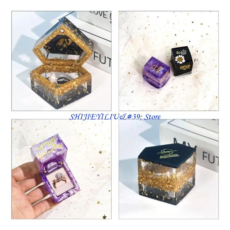 

E21F DIY Crystal Epoxy Storage Box Moulds Jewelry Gift Case Silicone Molds Rings Storage Box Mold Silicone Material for Craft