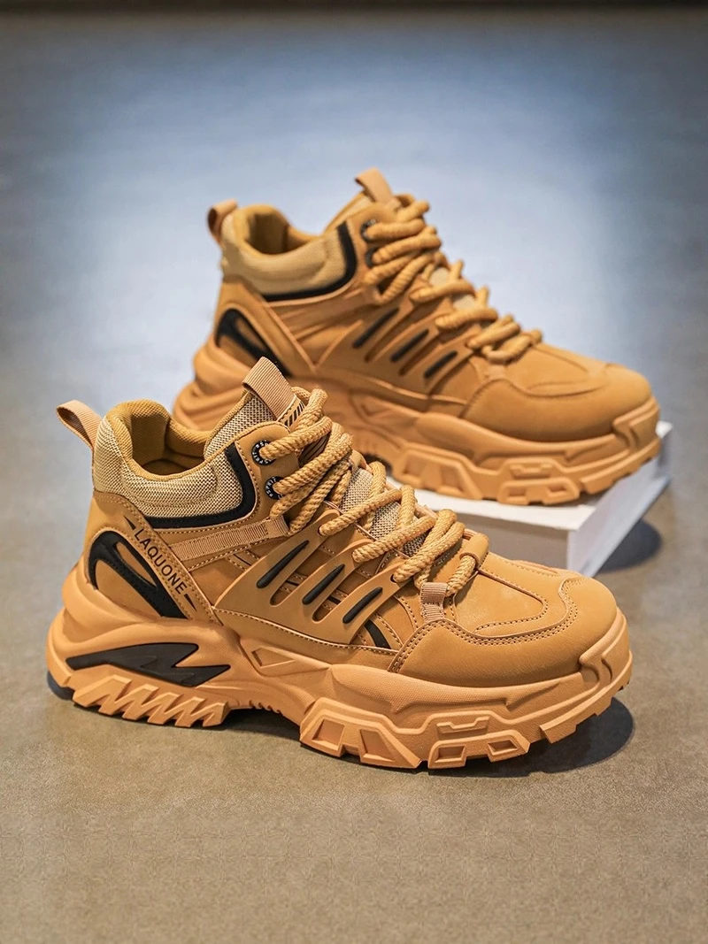 

Casual High-Top Men's Basketball Shoes Leather Upper Thick Sole Winter Sport Shoes Trendy Brand Youth Footwear PU Material