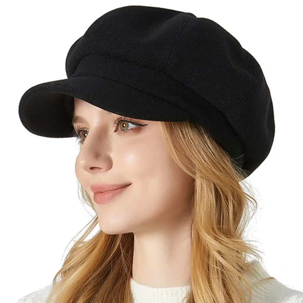Frauen Einfarbig Baskenmütze Mütze Herbst Winter Warme Achteckige Zeitungsjunge Künstler Kappe Elegante Dame Outdoor Winddicht Maler Schirmmütze