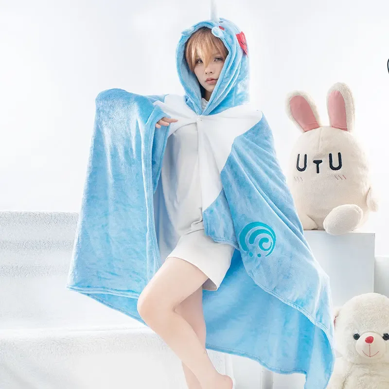 Genshin Anime Blanket Hoodie Cloak Zhongli Pajamas Blanket Wearable Cloak Cape Xiao Cosplay Flannel Shawl Blanket Comfy Homewear