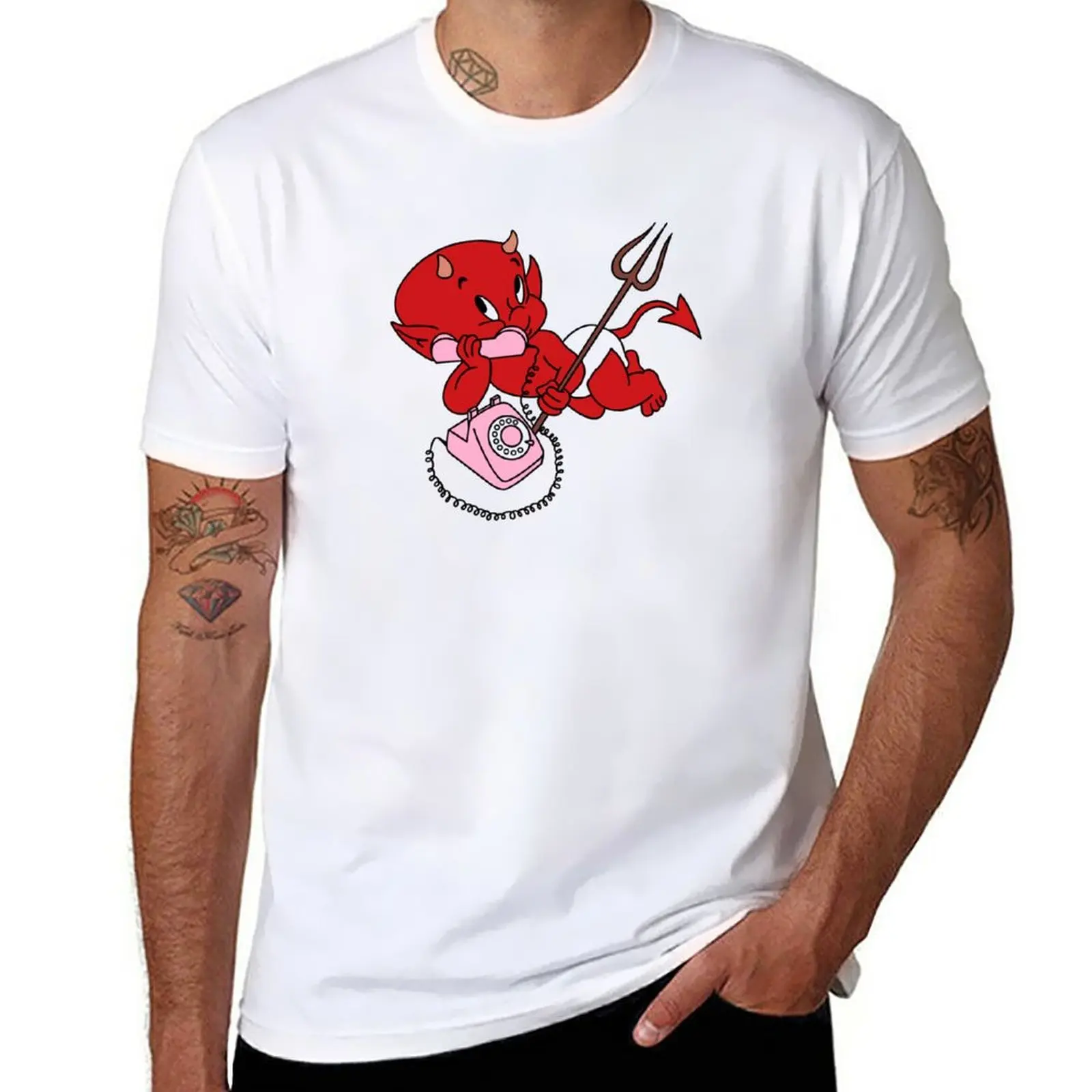 New Hot Stuff the Little Devil Pink Phone T-Shirt blondie t shirt t-shirts man anime clothes mens cotton t shirts