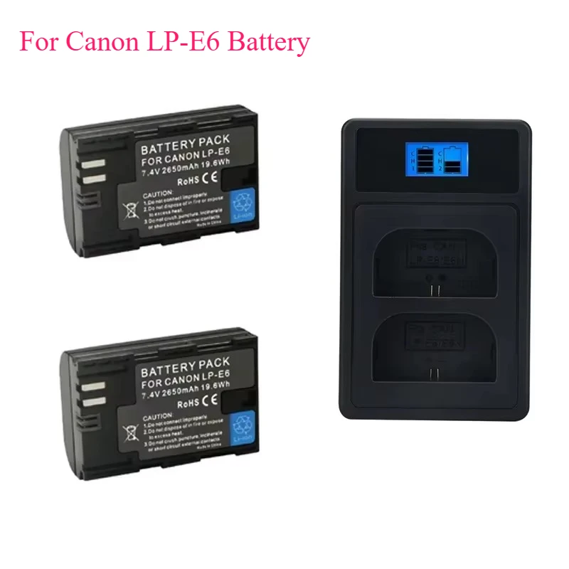 

LP-E6 2650mAh 7.4V Lp-e6 E6N Battery + LED Dual Charger for Canon EOS 5DS 5D Mark II 5D Mark III 6D 7D 70D 80D Camera Battery