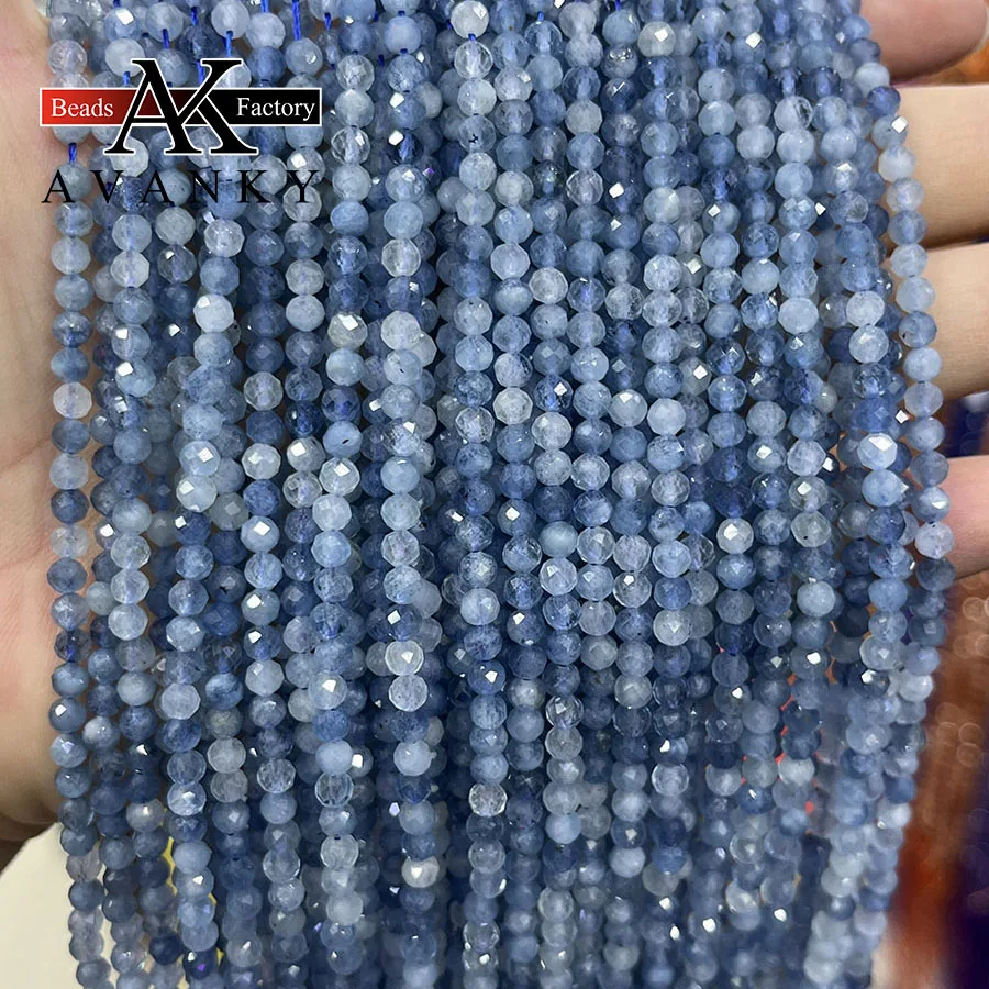 

Natural Crystal Aquamarine Round Small Section Loose Beads Faceted for Jewelry Making DIY Necklace Bracelet 15'' 4mm