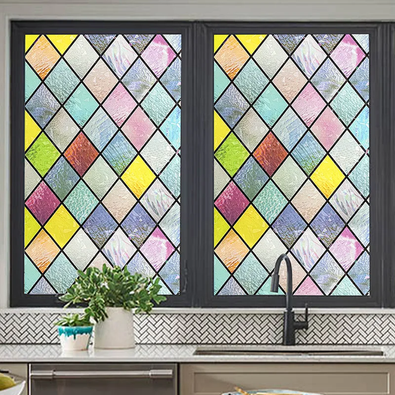 Thickened Stained Glass Film Static Cling Window Film Decorative UV Protection Recyclable Frosted Window Glass Privacy Film