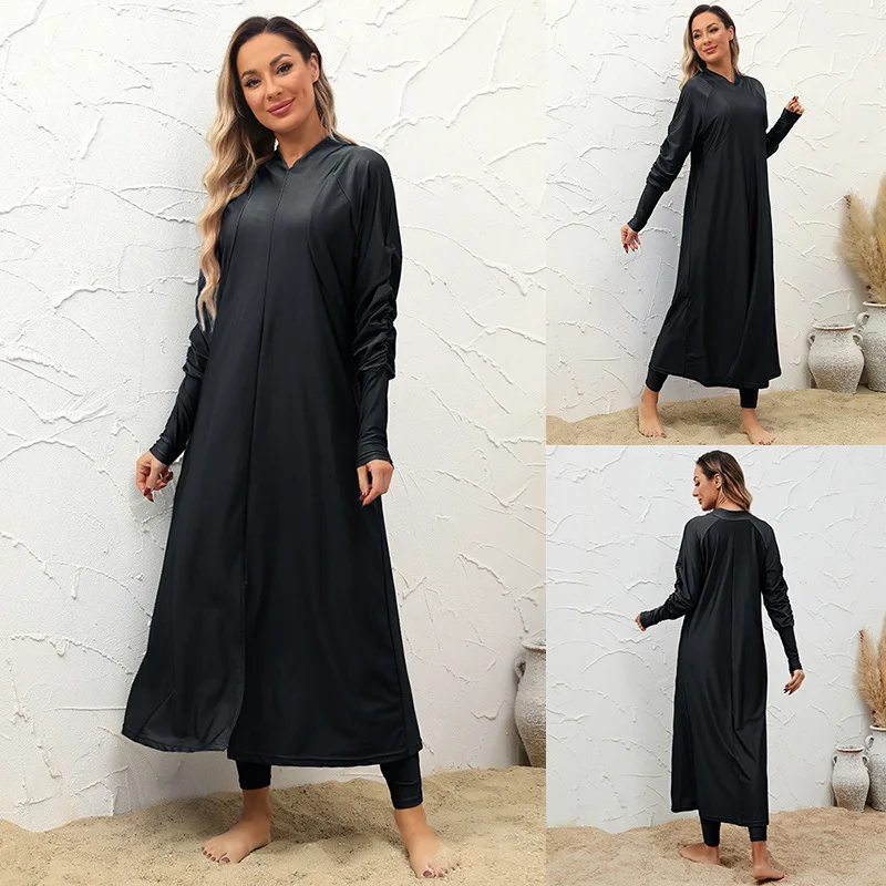 Full Cover Up Diving Surfing Modest Muslim Women Swimsuit Three Piece Set Sun Protection Long Dress Conservative Split Swimwear