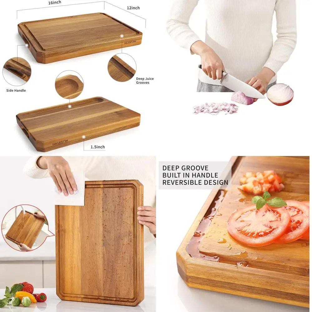 

Большая разделочная доска из дерева акации для мяса, сыра, фруктов и овощей с канавкой для сока и ручками