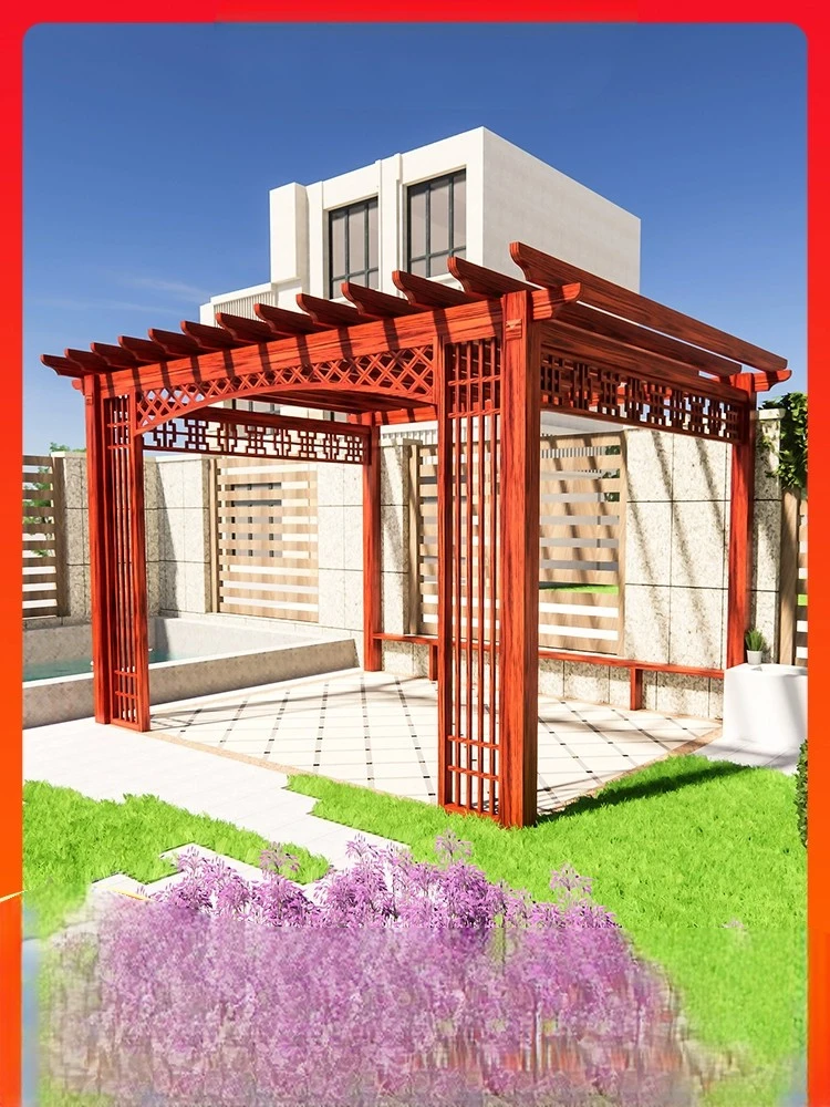 

Courtyard aluminum alloy grape frame villa back garden porch frame outdoor imitation wood grain forest garden four corner shelf