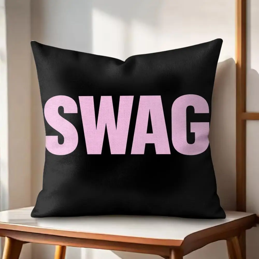 Trendy Swag Text Typography Cushion Cover Eco Linen Pillow Case Double-Sided Print Breathable Durable Zipper Home Decor Gift