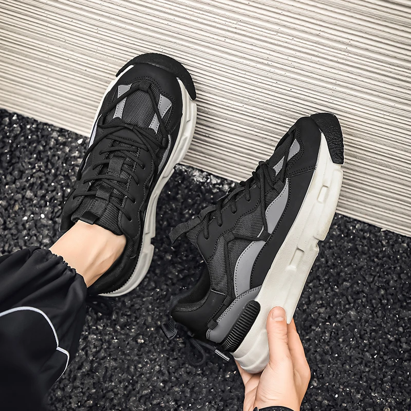 Casual Sneaker Men's Autumn Sneakers Leather Shoes Safety Shoes Ankle Boots Non-slip Platform Sports  Height Increasing Fashion image 4