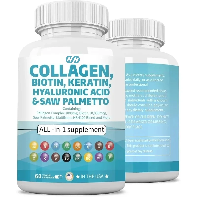 Píldoras de Colágeno, Biotina, Queratina, Ácido Hialurónico, Vitaminas para Cabello, Piel y Uñas con Vitamina E, Folato y Semillas de Calabaza