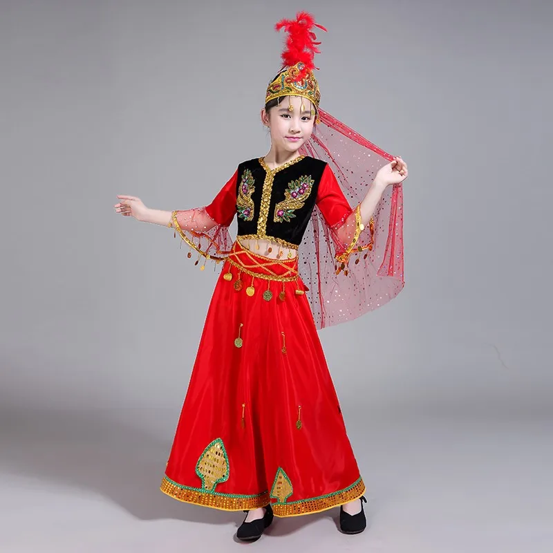 Ethnic Costume Children Sala Uygur Female Dance Festival Performing Costumes