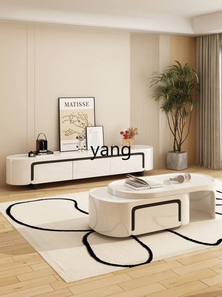 CX Cream Style Small Apartment Floor Simple Living Room Home Light Luxury High Sense Coffee Table TV Cabinet Combination