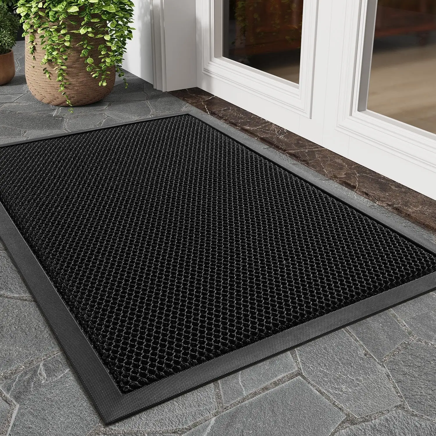 

17x29 Front Door Mat, Non-Slip Dirt Trapper, Heavy Duty Entryway Doormat, Black