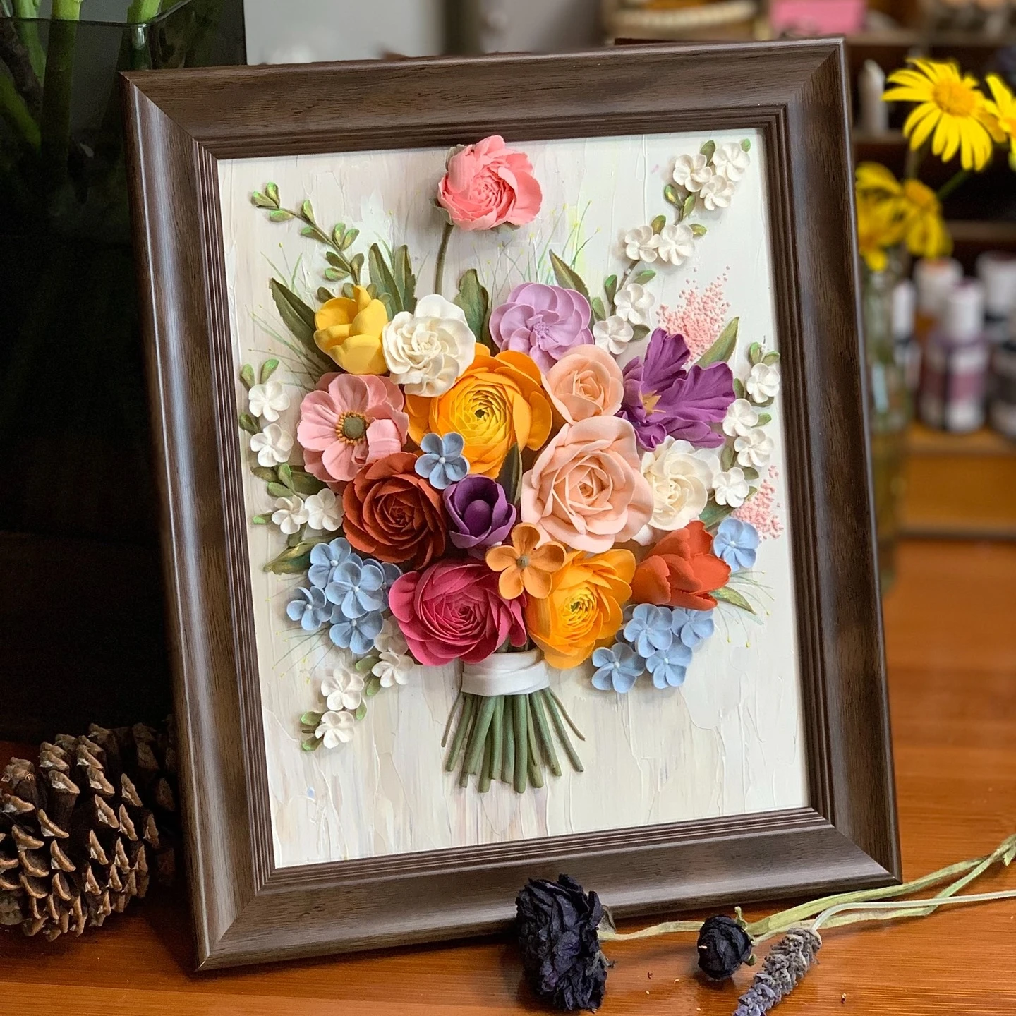 

0068 custom wedding bouquet handmade clay flowers 3d decorative wall art unique bridal gift personalized home decor wedding