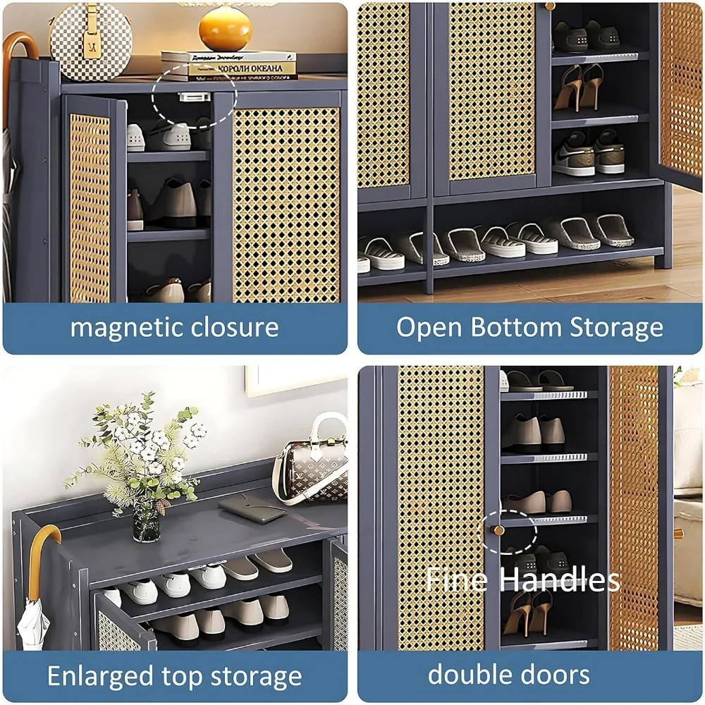 خزانة تخزين الأحذية المصنوعة من الخيزران مع أبواب لـ 40 زوجًا، رف منظم قائم بذاته مكون من 8 طبقات مع أرفف لإدارة الأحذية الفعالة