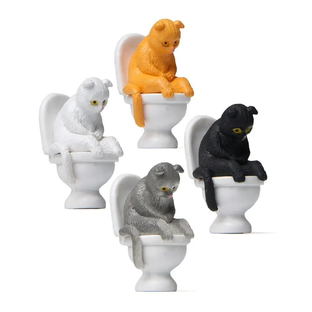 Mini Toilet Seat Cat Model Unique PVC Sitting on Toilet Kitten Desktop Decoration Toy Gift Micro Landscape Bonsai Ornament