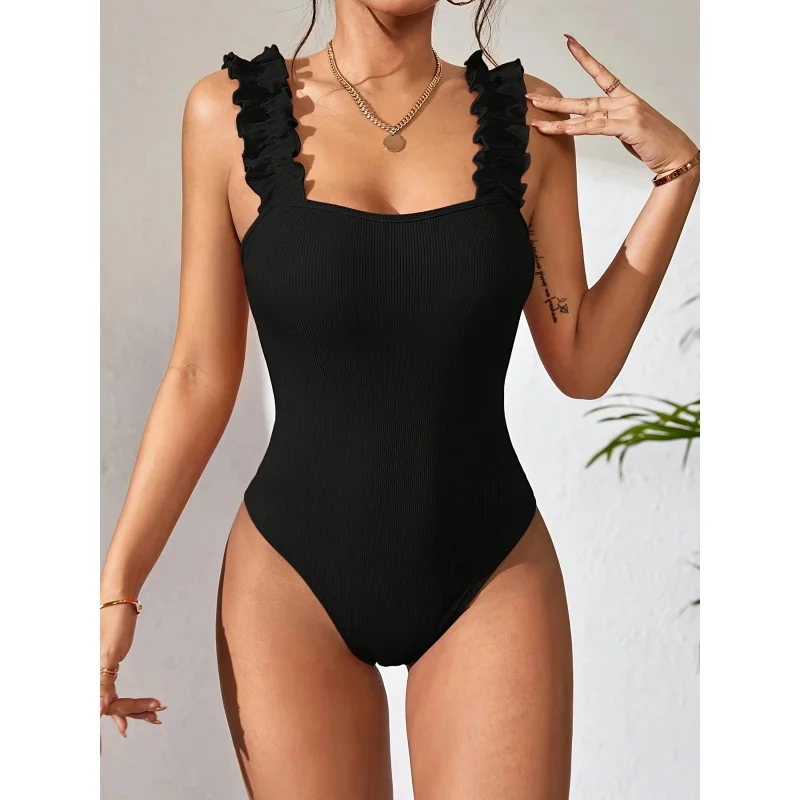 

Solid Color Pleated Strap Bodysuit