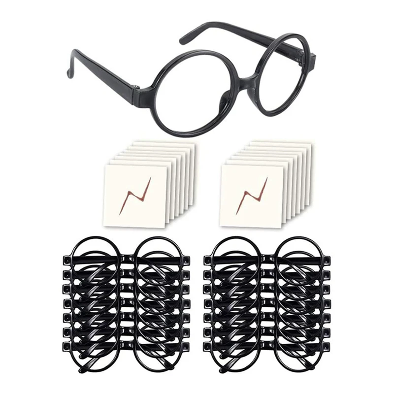 48Pcs Wizard Glasses With Round Frame No Lenses And Tattoos For Kids Halloween,Costume Party