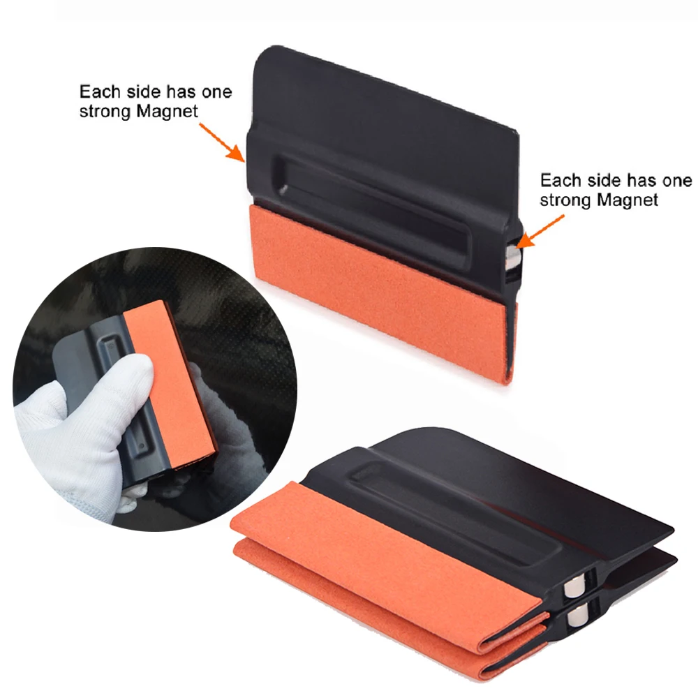 

EHDIS 3pcs Car Accessories Magnetic Squeegee Tools Carbon Fiber Film Wrapping Vinyl Suede Felt Edge Scraper Glass Tint Cleaning