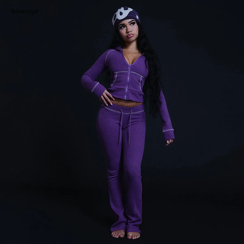 

Yomesuger 2025, осенний женский спортивный комплект из 2 предметов, повседневная куртка на молнии с длинными рукавами и брюки на шнурке, одинаковые спортивные костюмы