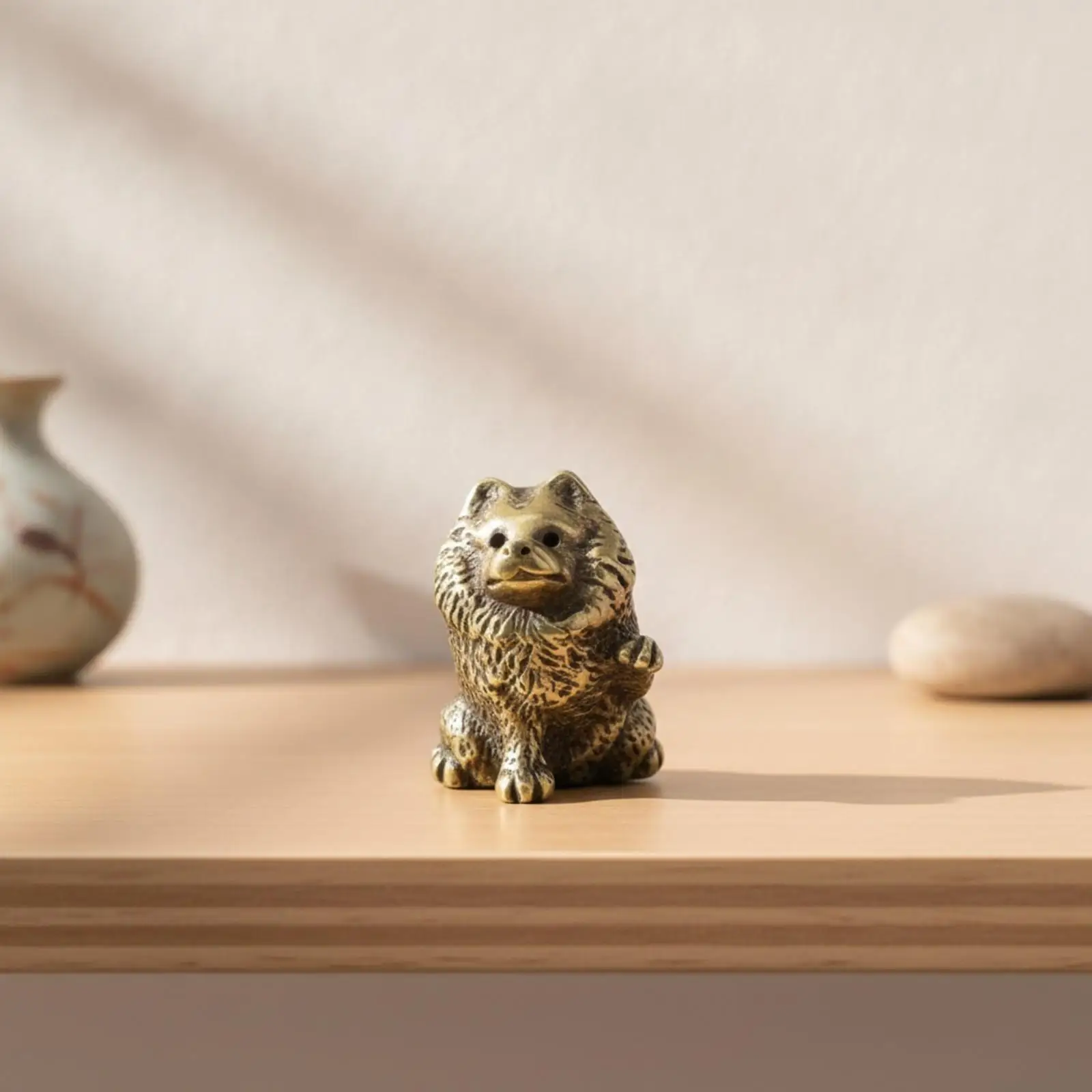 Vintage Brass Samoyed Dog Figurine Solid Metal Puppy Sculpture Antique Patina Collectible Ornament for Shelf Desk Display Piece