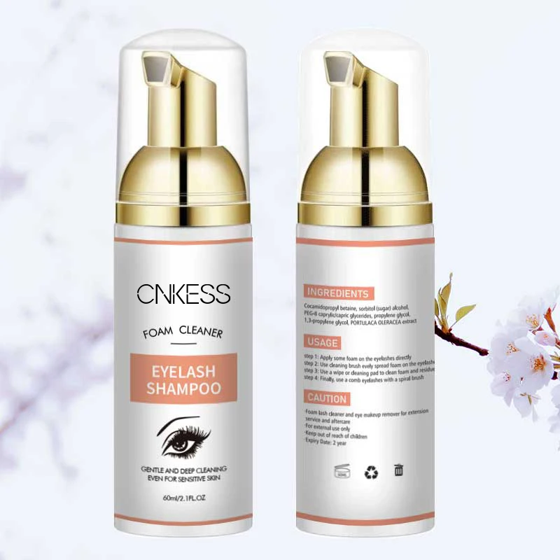 CNKESS 60ml Cleanser For Oil Free Private Label Eyelash Extension Foam Lash Shampoo Kits Pink Bottle Shampoo Eyelash Shampoo