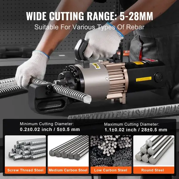 Cortador de vergalhão hidráulico elétrico VEVOR 2000W cortado até 1,1 polegadas 5-28 mm