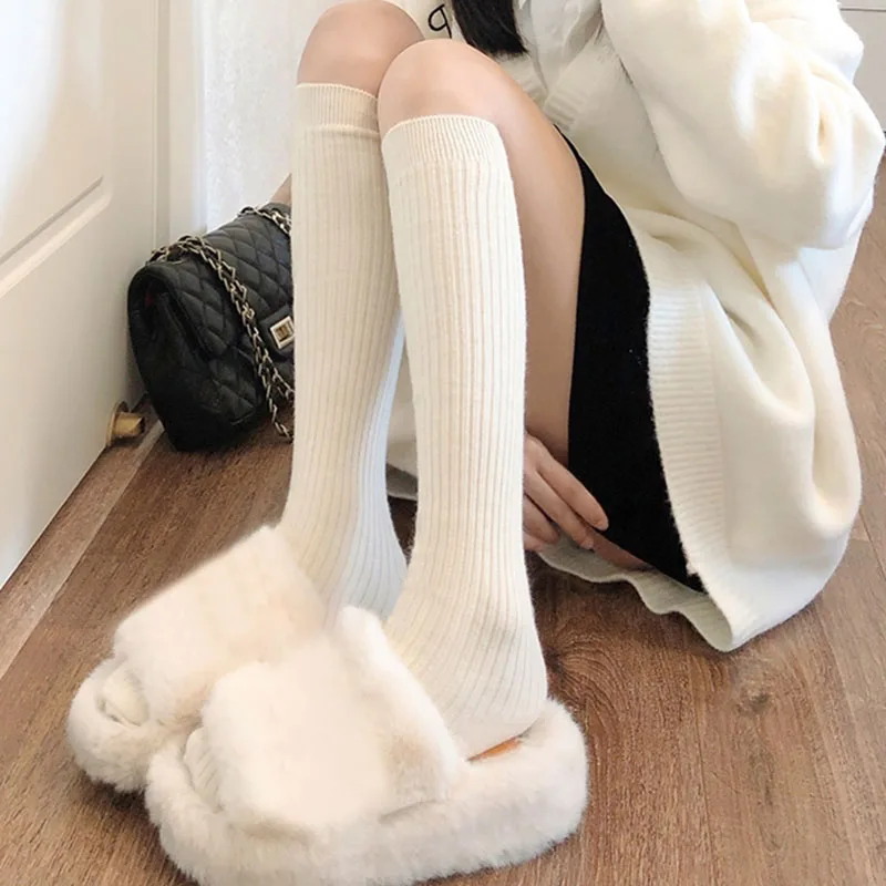 1Pair Women's Casual Knitted Long Socks Autumn Winter Solid Stockings Boot Calf Socks Over Knee Leggings Harajuku Lolita Sox