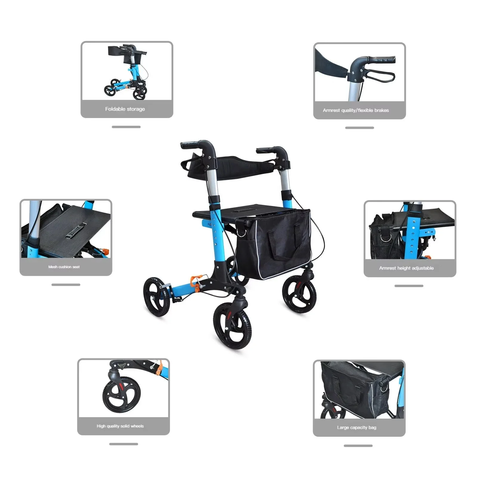 New Arrival Aluminum Folding Walker & Rollator Custom Folding Elderly Rollator Senior Trolly For Adults Cerebral Palsy Walker