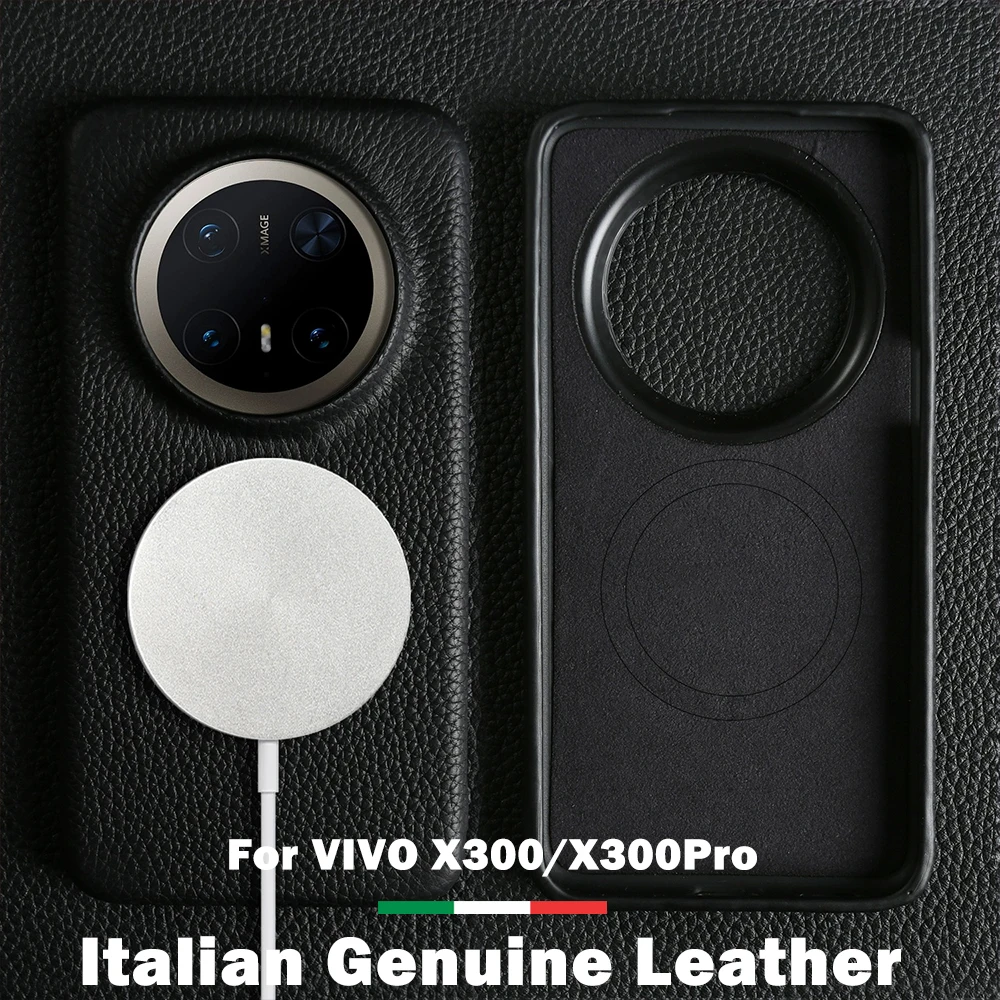 

Для Vivo X300 Pro магнитный чехол из натуральной кожи с чехлами Magsafe, полная защита края, задняя крышка из воловьей кожи для Vivo X300Pro