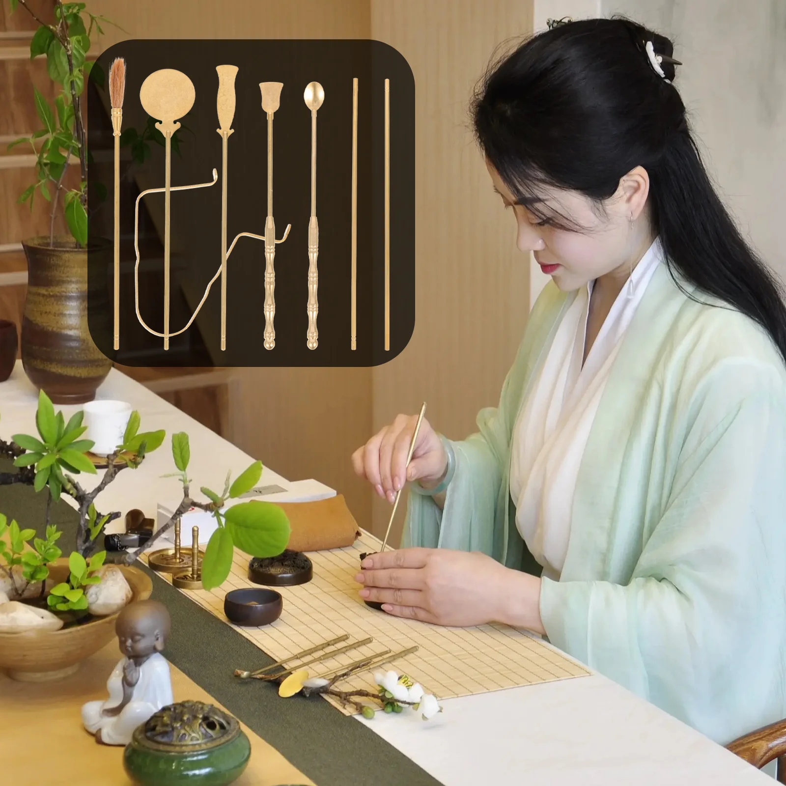 

7pcs Ash Tool Set Brass Burner Kit For Home Office Ash Presser Kit Temple Use Incense Making Kits Incense Tools