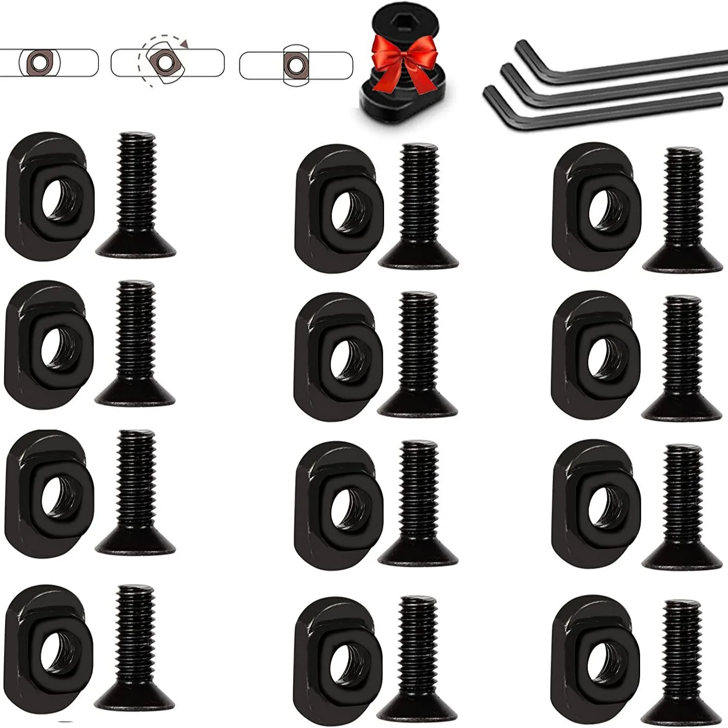 12Pcs M-LOK Screw and Nut Replacement Rails T-Nut Screw Replacement Set for MLOK Handguard Rail Sections Hunting Gun Accessories