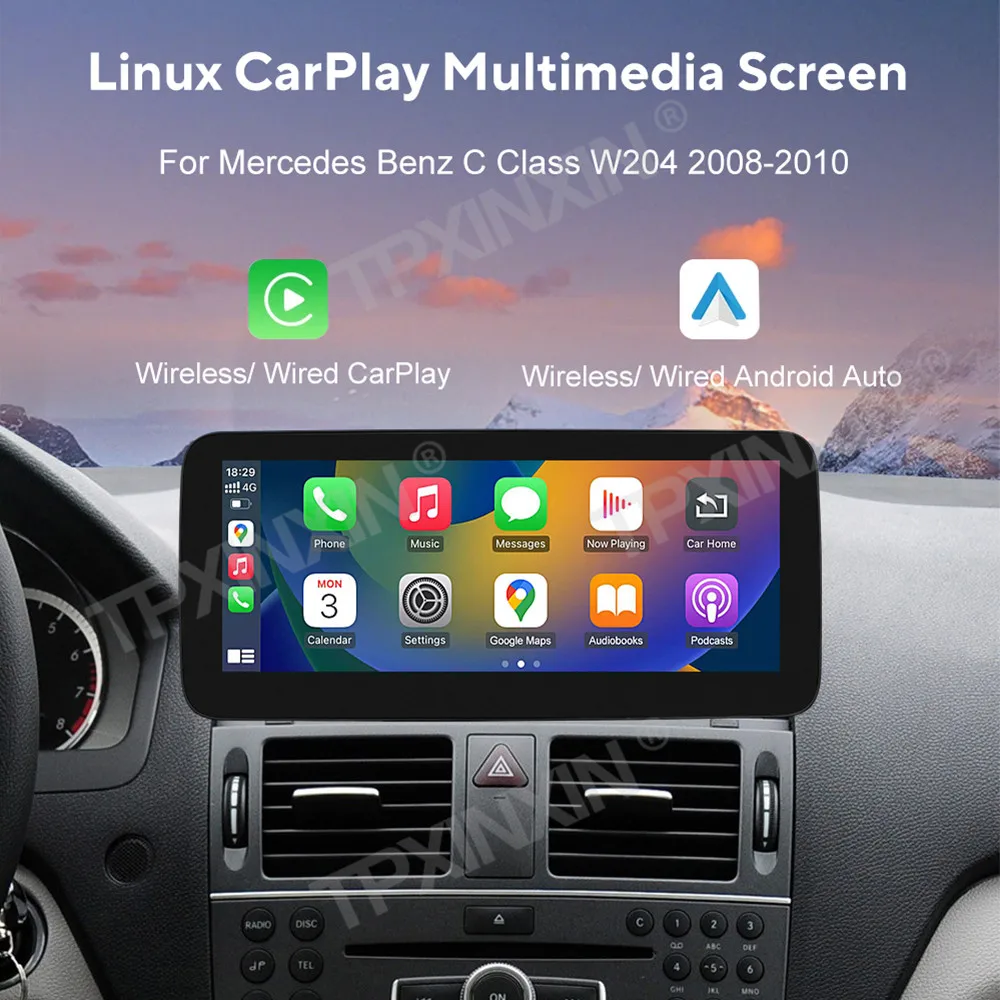 Linux Car Radio GPS Navigation multimedia player For Mercedes Benz C W204 2008-2010 Wireles Android auto,Carplay Airplay unit