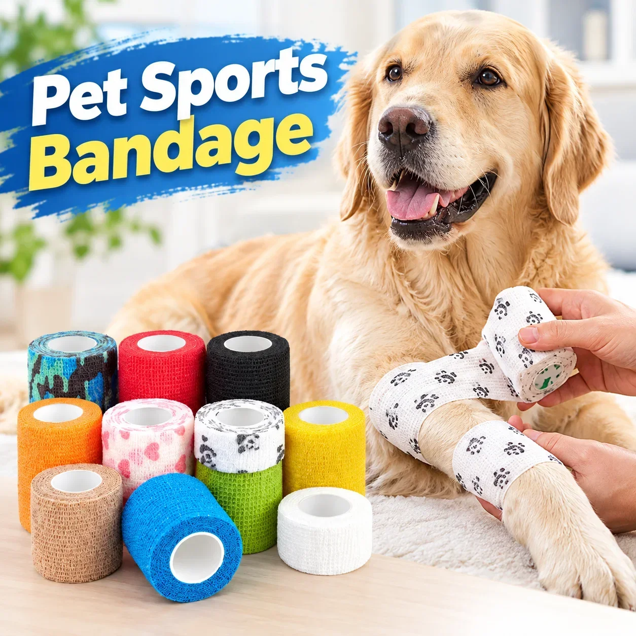2PCS 5cm Non-Woven Self Adhesive Elastic Cohesive Bandage Pet Vet Wrap First Aid Bandage Sports Knee Elbow Wrist Support Wrap