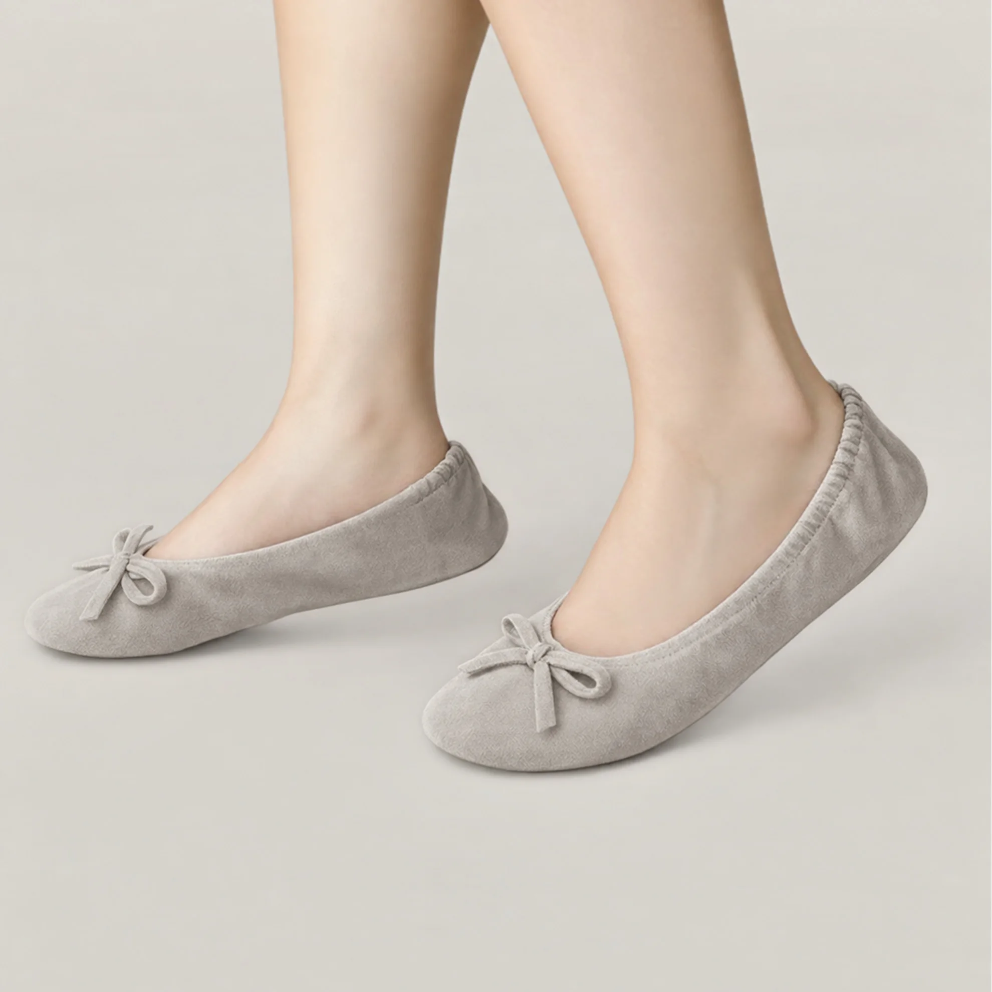Women's Portable Ballet Flats with Matching Case & Satin Bow, Comfortable, Versatile, Foldable, and Portable Flat Shoes