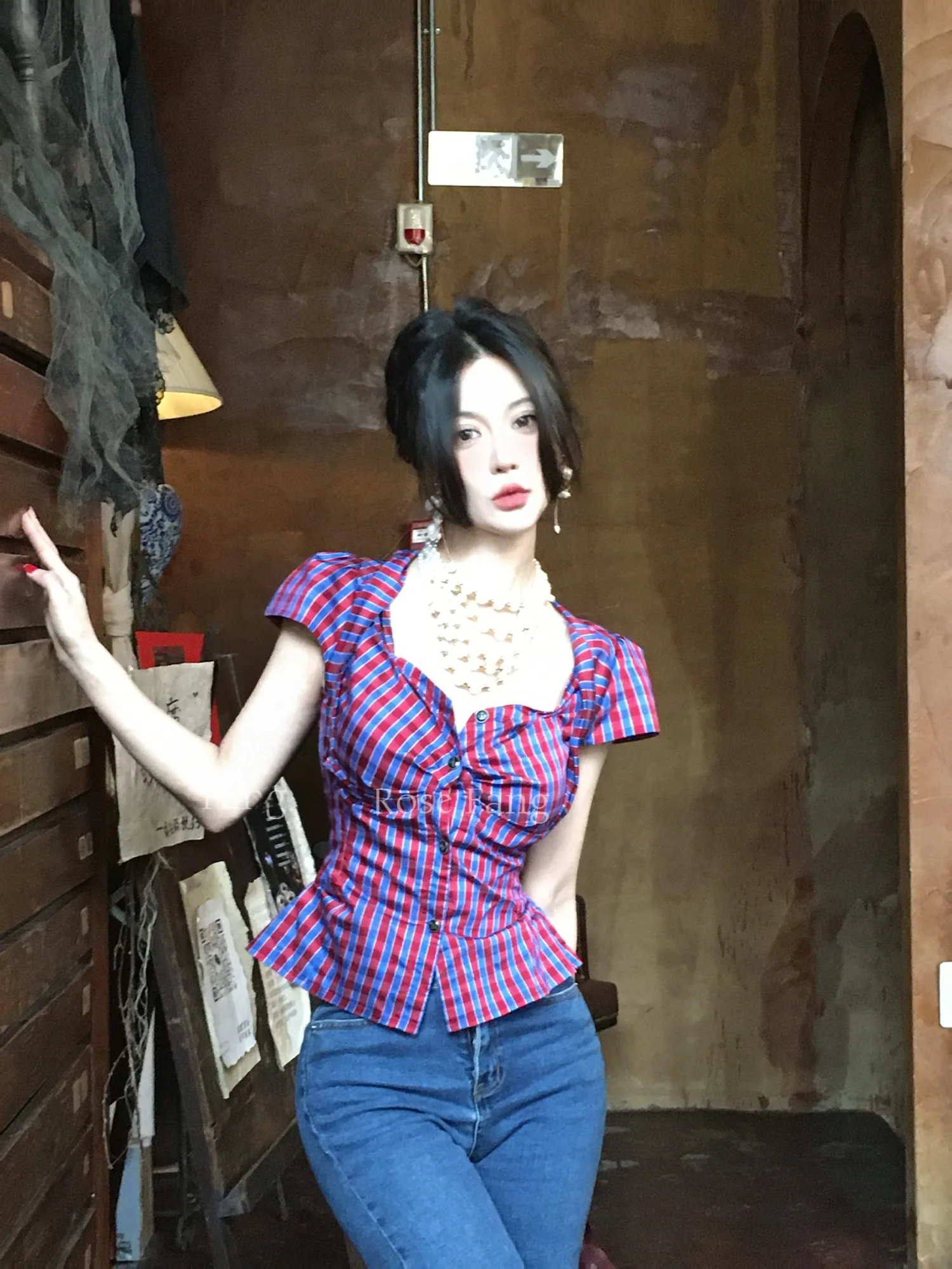 

Винтажная женская рубашка с коротким рукавом для ранней весны, приталенная, с рукавами-фонариками RoseFang, из клееного волокна и других материалов, стандартной длины