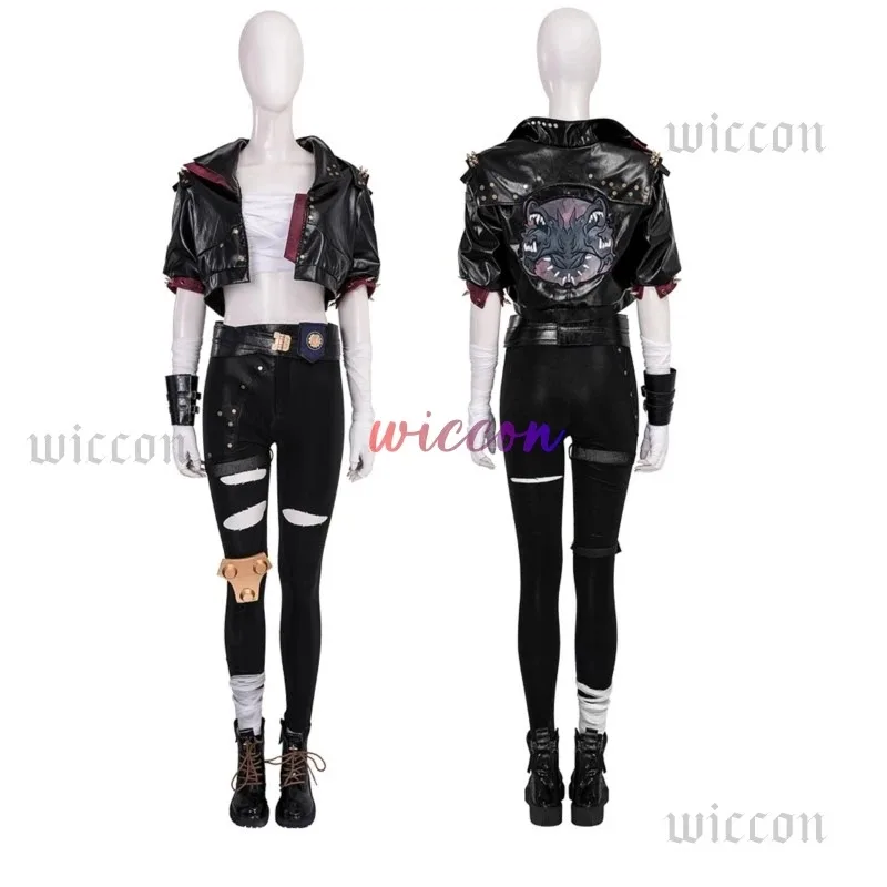 

Arcane Vi Cosplay Costume Tops Coat Pants Gloves Wig For Game Party Halloween Set Custom Made