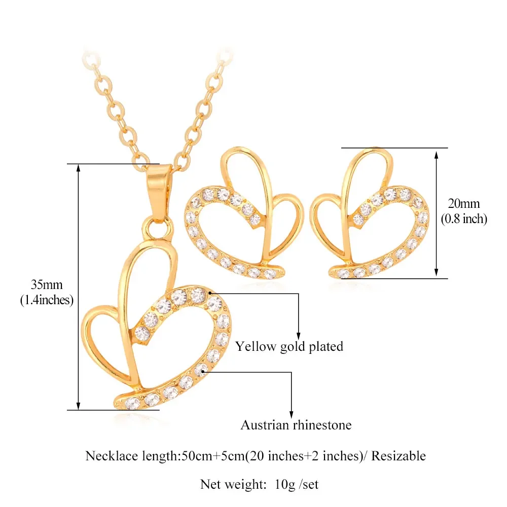 U7 Heart Necklace Set Women Gift Silver Color Gold Color Rhinestone Wedding Jewelry Earrings Necklace Jewelry Sets QC24