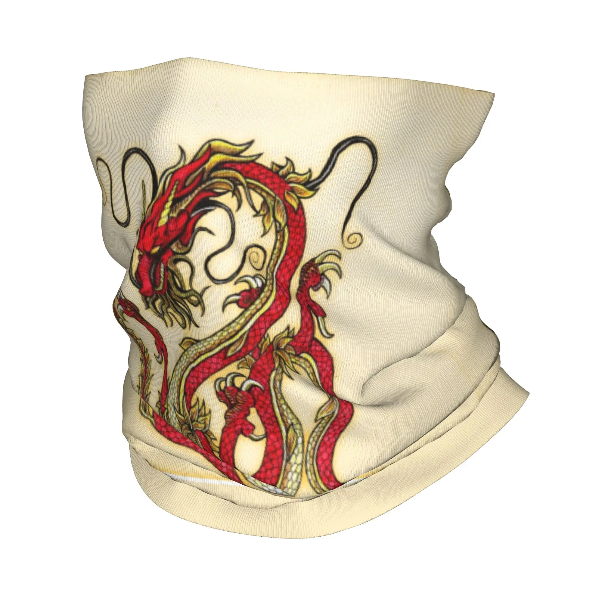 Custom Red and Gold Chinese Dragon Winter Headband Neck Warmer Women Men Ski Hunting Tube Scarf Asian Style Tattoo Art Face