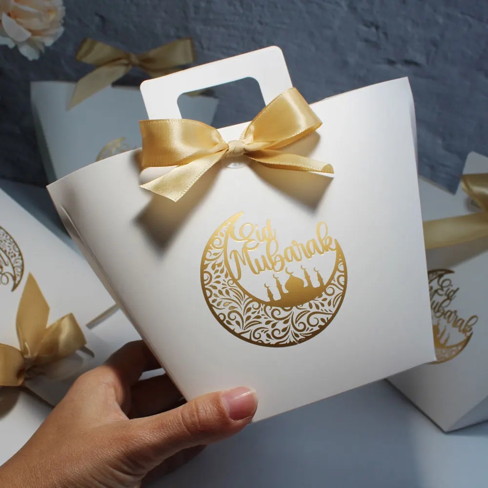 Handheld Moon Mosque Eid Mubarak Gift Box and Bag Set for Ramadan and Adha Celebrations Eid and Adha Candy Gift Box