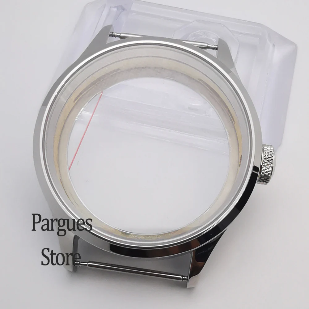 43mm brushed polished steel sapphire glass watch case fit ETA 6497/6498 st3600 manual winding movement