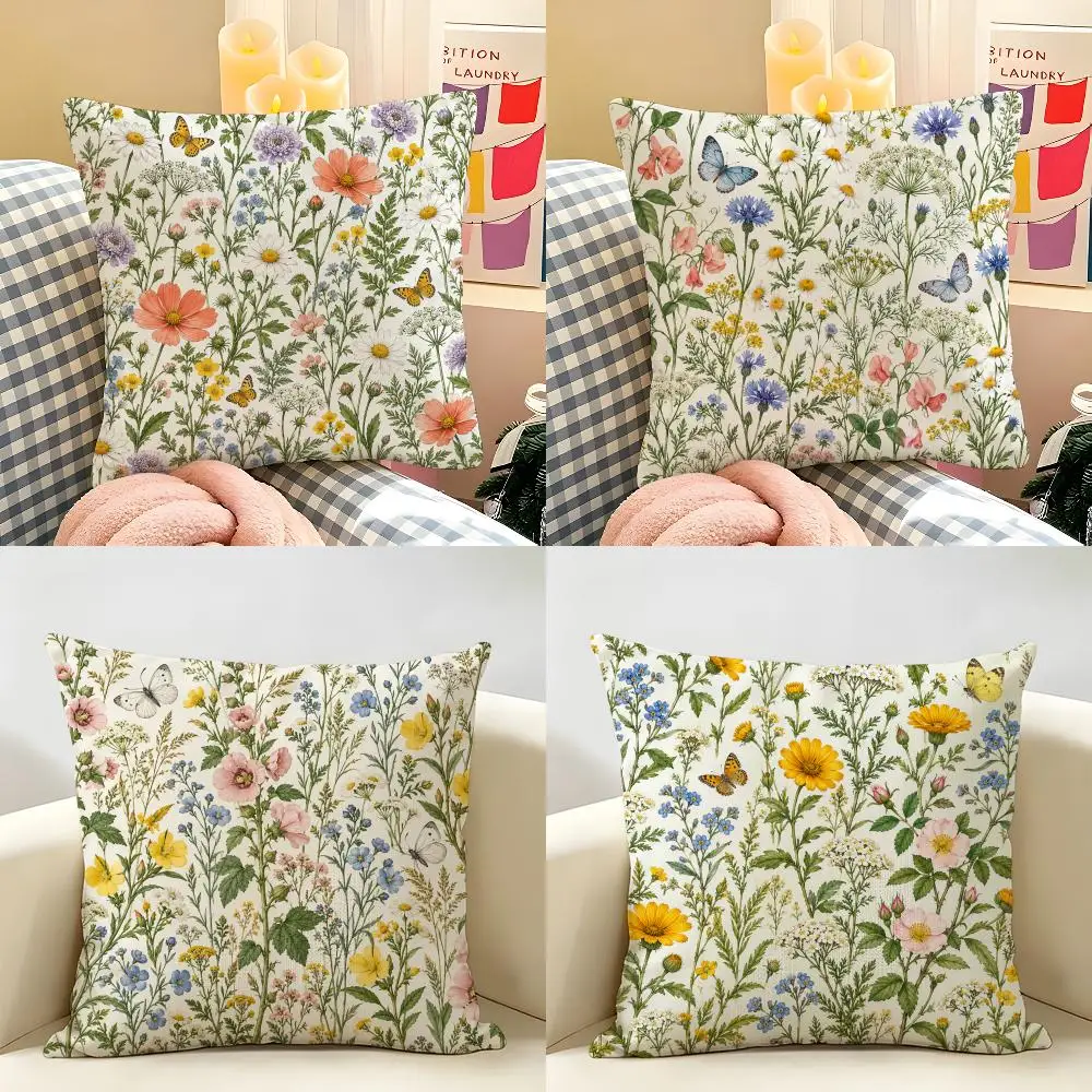 Butterfly Wildflower Meadow Variants Cushion Cover Natural Linen Double Sided Print  Throw Pillow Case for Sofa Couch Home Decor