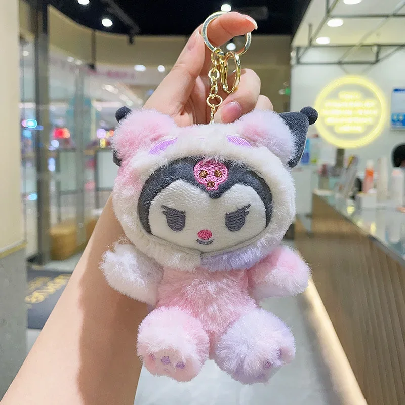 Kawaii Sanrio Anime Keychain Hello Kitty Melody Plush Toy Keyring Kuromi Cinnamoroll Plushie Doll  Backpack Decor Birthday Gift