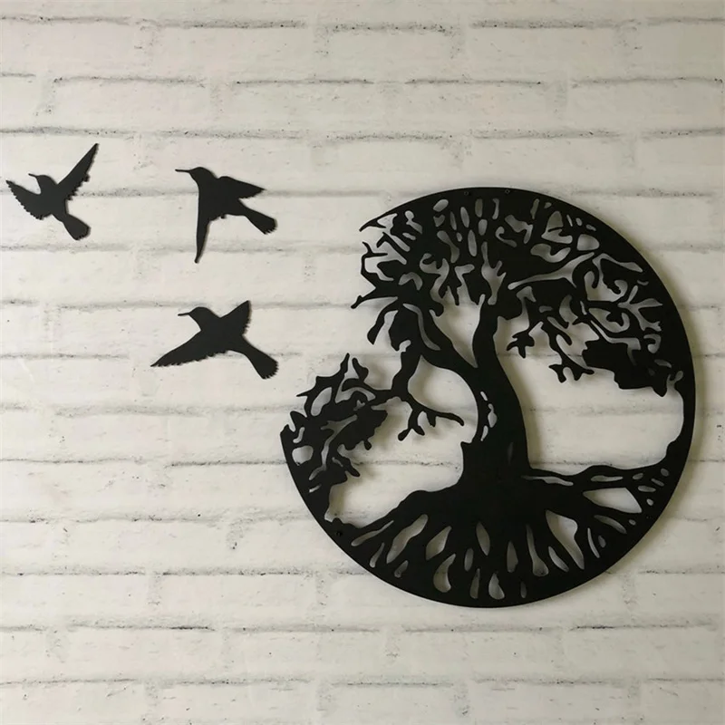 

Metal Tree Of Life Wall Decor Family Tree With Birds Wall Plaque Art Decoration For Balcony Patio Porch Bedroom Living Room Deco