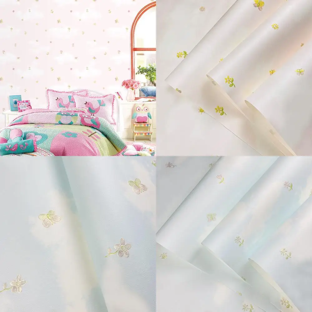 Pink Pastoral Butterfly Small Flower Wallpaper for Bedroom Kids Room Playroom Background Wall Fresh Style Wallpaper