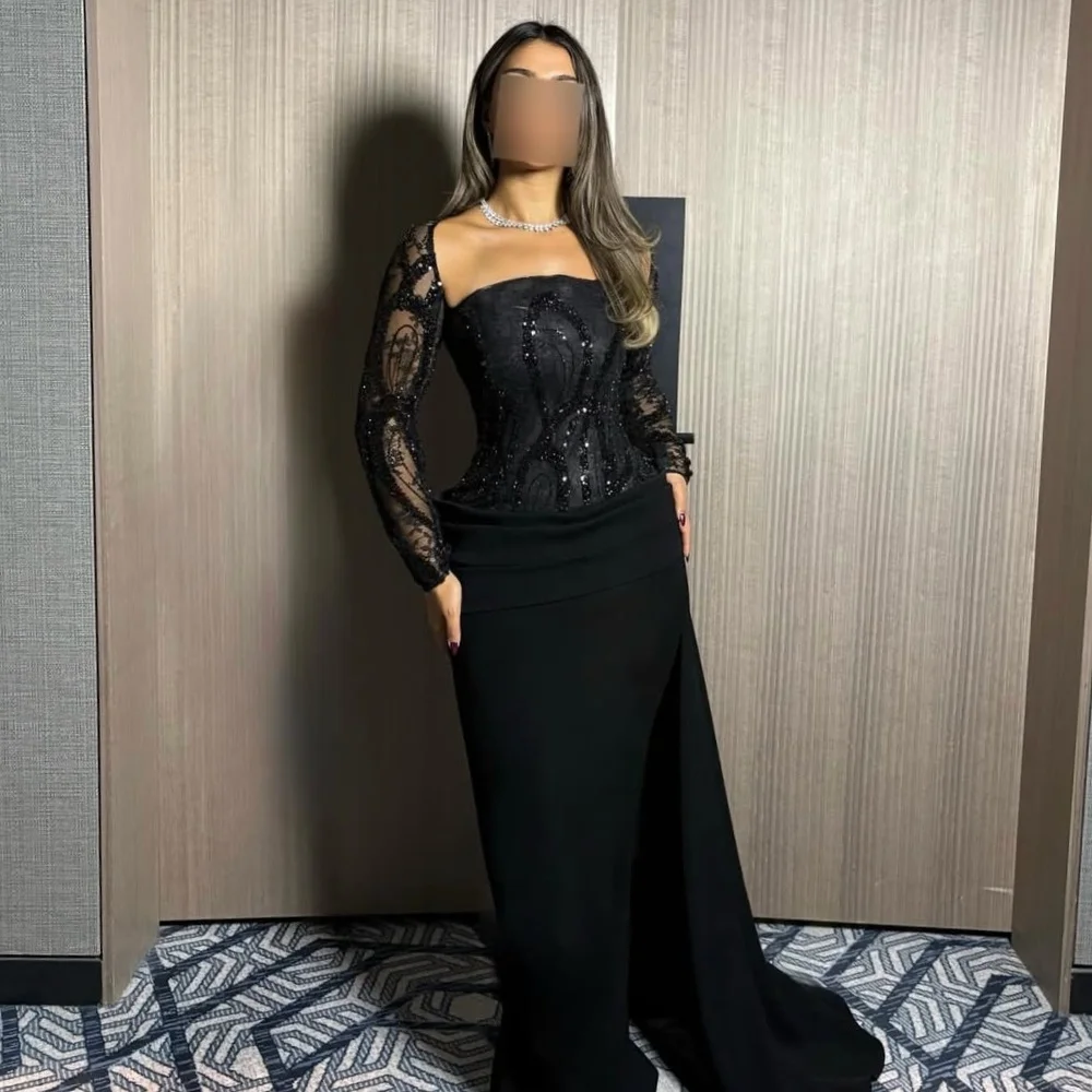 

Customized Matching Jersey Beading Sequined Pleat Draped Straight Off-the-shoulder Long Dresses Bespoke Occasion Dresses Retro