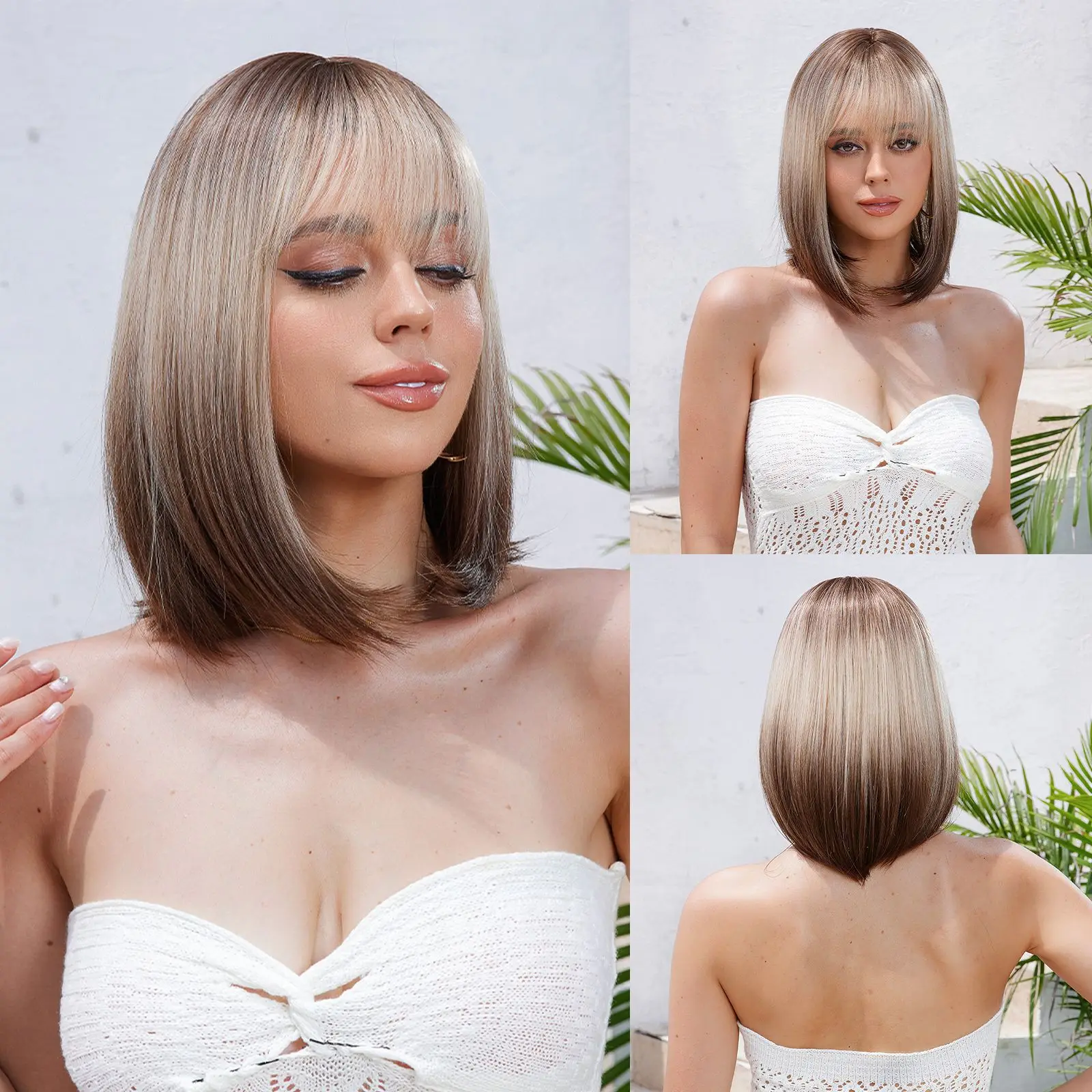 

HENRY MARGU Короткий прямой синтетический парик для женщин от блондинки до коричневого цвета с челкой, термостойкий повседневный парик для косплея, вечерние